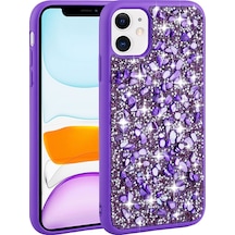 Apple Uyumlu iPhone 11 Parlak Taşlı Tasarım Klfs Linea Kılıf mor Mor