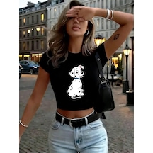 Tarzsokak Dalmaçyalı Köpek Yavrusu Baskılar Bayan Babby Teet-shirt Yaz Yüksek Elastik O-boyun Üstleri Y2k U Siyah