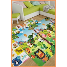 Happy Jungle Çift Taraflı Katlanabilir Oyun Halısı Ve Matı Premium Seri Taşıma Çantalı-180x120