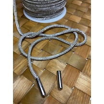 6 Mm Gümüş Taşlı Kordon Yuvarlak Şerit Taş Süsleme Aplik 2 Kordon Uç