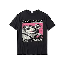 Noıssey Köstebek Etiket Siyah Live Fast Eat Trash T-shirt Et1873