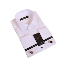 Dicotto Beyaz Lacivert Taş Düğmeli Damatlık Ata Yaka Kol Düğmeli Slim Fit Smokin Gömlek - 008 001