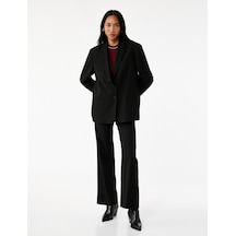 Koton Düğmeli Cepli Straight Fit Düz Bol Paça Kumaş Pantolon Siyah 6wak40032pw