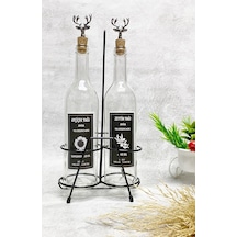 Geyik Mantar Tıpalı Şeffaf Cam Şişe 750 Ml Ve Siyah Stant Siyah E