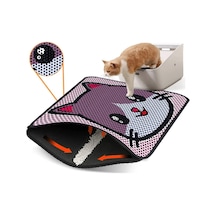 Renkli Desenli Elekli Kedi Tuvalet Önü Paspası 45 X 60 Cm Küçük Pembe - 834019563