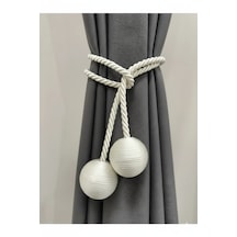 İki Toplu Yan Bağlama Fon Perde Toplama Aparatı Krem