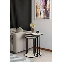 Modern Elma 3 Lü Zigon Sehpa Metal Ayaklı İç İçe Geçmeli Orta Sehpa Takımı Traverten