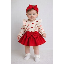 My Baby Kumsal Cayzen Fır Fır Detaylı Etekli Badi Ve Bandanalı 3 Lü Set 1096 Kırmızı Kırmızı