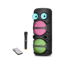Bluetooth Hoparlör Fm Radyo 2x8 Inç Usb Tf Aux Rgb Mikrofonlu Kumandalı - Siyah Jbr8809