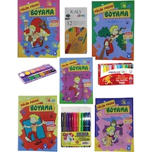 K.prens Boyama Kitabı Seti Boya Seti 32 Sayfa Arkalı Önlü 64 Syf 5 Adet Kuru-sulu-pastel-keçeli Boya