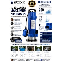 Staxx Qdx1hpm 1 Hp Bakır Sargılı Şamandıralı Temiz Su Dalgıç Pompa 36 Metre Basma 10 Metre Kablolu