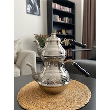 Gümüş Renkli Bakır Petek Desenli Çaydanlık Gümüş