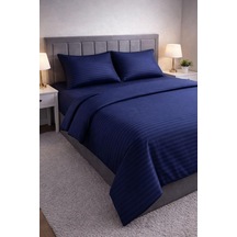 Tr Wova Home Midnight Stripe Çift Kişilik Nevresim Takımı%90 Pamuk 83 Tel Saten Çizgili Lastikli Çarşaflı Lacive Diğer