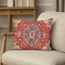 Turkıshrug Kıngdom Kırmızı Mavi Vintage Halı Desenli, Çift Yüzlü Kırlent Kılıfı 43 X 43 Çok Renkli