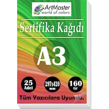 A3 Sertifika Kağıdı 25 Adet 160 Gram Kalın Fotokopi Kağıdı Tüm Yazıcılara Uyumlu 29.7x42 Cm Kalın Baskı Kağıdı