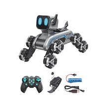 Robot Köpek Uzaktan Ve Bilekten Kumandalı Şarjlı 8 Teker Akrobat Robot Köpek Oyuncak Müzikli Ve Led Işık 2.4 Ghz Gri