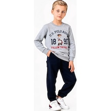U.S. Polo Assn. Karakter Baskılı Sweatshirt & Eşofman Altı Erkek Çocuk İkili Takım Gri Melanj