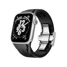 Apple Uyumlu Watch 10 46mm Krd-127 Metal Tokalı Silikon Kordon-siyah