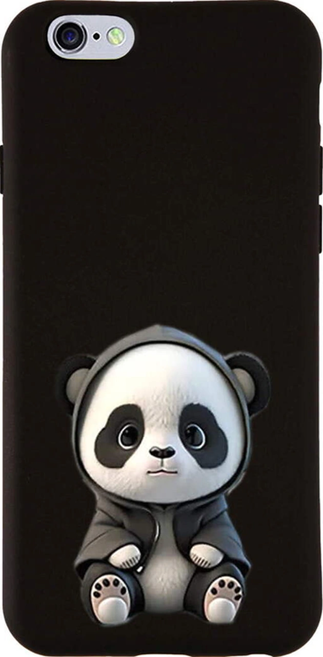 Apple Uyumlu iPhone 6 Plus İle Sevimli Panda 0214d Tasarımlı Siyah Lansman Kılıf Çok Renkli