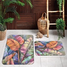 Rovigo Home Baskılı Kaymaz Taban 2 Li Banyo Paspas Takım Rvg5074-100X60-60X50 Çok Renkli