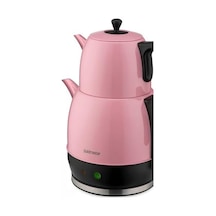 Demlika Pembe Xl Geniş Hazneli Damlatmaz Paslanmaz Çelik Çay Makinesi Ve Su Isıtıcısı, 2 Litre Hazne, 1,4 Litre Demlik