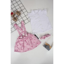 Kız Bebek Kare Desenli Salopet Elbise-5628-fuşya