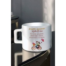 Sevgililer Gününe Özel Sevgiliye Hediye Pembe Bisikletli Çift Baskılı Çay-Kahve Fincanı