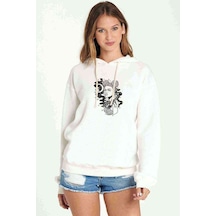 Scorpio Queen Baskılı Beyaz Kadın Kapşonlu Sweatshirt