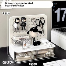 Konesam Masa Üstü Delikli Tahta Çekmeceli Saklama Kutusu - Deliksiz Kurulum, Çok Amaçlı Organize, Sağlam Malzeme Beyaz