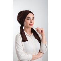 Hürrem Bone Kahverengi Pratik Hazır Geçmeli Tesettür Bone Kesik Elyaf Sade 21 Kahverengi