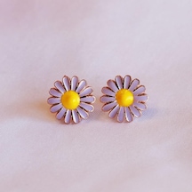 Mor Mineli Papatya Model Rose Gold Kaplama Gümüş Küpe Gümüş