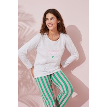 Siyah İnci Pamuklu Örme Pijama Takım 24240140 Bej Melanj
