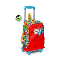 Coral High Kids Renkli Blok Desenli Üç Bölmeli Çekçekli Okul Sırt Çantası 23975 Kırmızı
