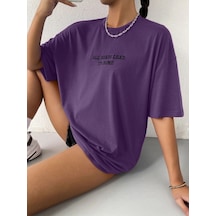 To Rome T-shirt - Mor Baskılı Oversize Bisiklet Yaka Kısa Kol Tişört Mor
