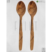 Zeytin Ağacı Tahta Kaşık 2 Li Set Doğal El Yapımı Ahşap Mutfak Kaşığı 22 Cm