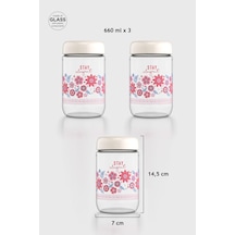 Renga Flora Desenli 660 Ml 3'lü Cam Kavanoz Seti 132079 Bej Bej