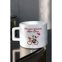 Sevgiliye Hediye Kumral Bisikletteki Çift Baskılı Çay-Kahve Fincanı