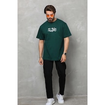 Bisiklet Yaka Baskılı Oversize T-shirt - Yeşil -
