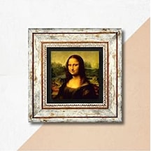 Leonardo Da Vinci Mona Lisa Taş Duvar Tablosu - Çerçeveli Taş Tablo - Dekoratif Duvar Sanatı - Modern Ev Ve Ofis Duvar Dekoru T1-19 Açık Ahşap