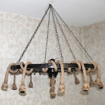 Otantik Çarşı Ahşap Halatlı Teker Avize 100 Cm. 13'lü Serbest Sarkıtlı