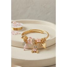 Mey İthalat Tavşan Model Gold Renk Pembe Charmlı Bileklik