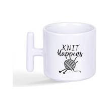 Knıt Happens Örgü Anne Doğum Günü Eğlenceli Hediye Baskılı T Kulplu Latte Fincan Kupa Bardak, Qb1l1084 Diğer