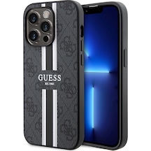 Apple Uyumlu iPhone 15 Pro Max Kılıf Guess Lisanslı Magsafe Şarj Özellikli 4g Şerit Tasarımlı Printed Kapak Siyah