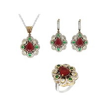 Renkli Taşlı Bronzlu Gümüş Set G52Tk Altınsepeti