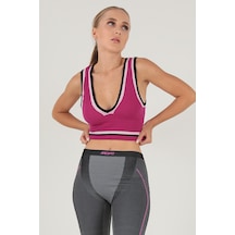 Doremi Seamless Crop Renk Bloklu Spor Bluz FUŞYA
