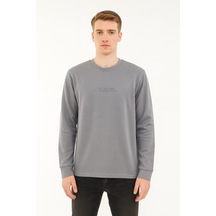 Erkek Slim Fit Uzun Kol Sıfır Yaka Sweatshırt-7390 Gri
