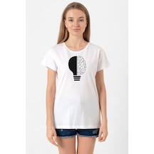 Lightbulb & Brain Beyaz Kadın Bisikletyaka Tshirt 001