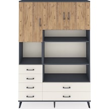 Arges Dolap 9 Raflı 6 Çekmeceli 3 Kapaklı 132x30x195 Antrasit-çam/aytaşı Atlas Çam/aytası