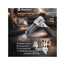 Dossimo Nitro X2 Kablosuz Araç İçi Süpürge Katlanabilir Çok Amaçlı Güçlü Vakum Çanta  Siyah Gri