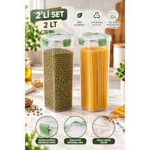 Porsima 02 2003 Tower 2'li Sızdırmaz Kilitli Kare Saklama Kabı 2 Lt - Derin Erzak Kabı Seti Şeffaf